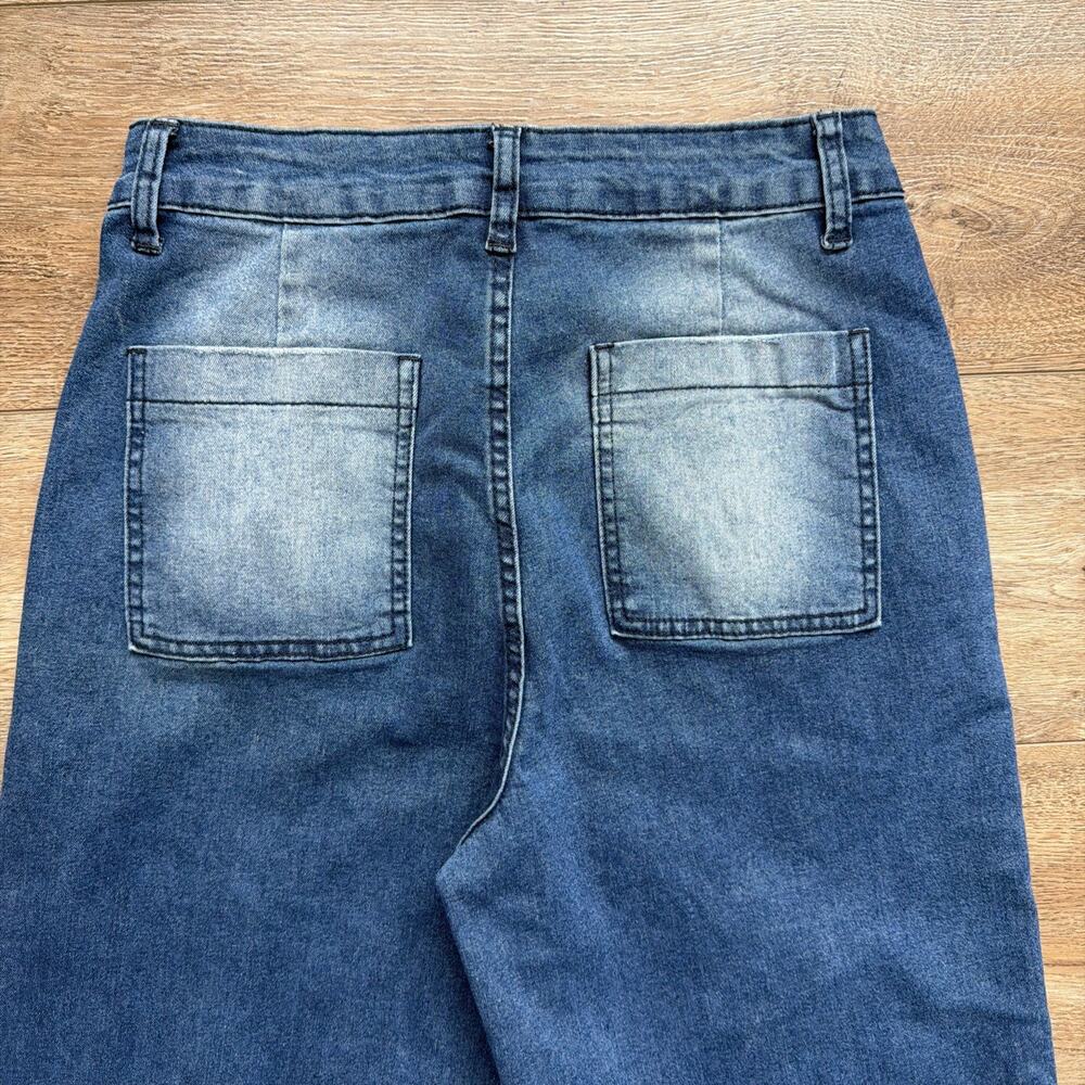 Women's Dark Blue Wide-Leg Jeans HIgh Waist Y2K Denim Streetwear Baggy Size Med - Picture 10 of 11